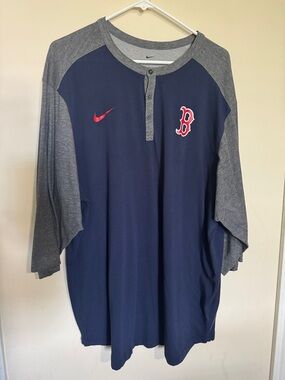 Nike Men's Navy and Gray Boston Red Sox Long Sleeve Henley